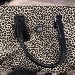 Black & Cream Leopard-Print Tote Bag with Patent Handles